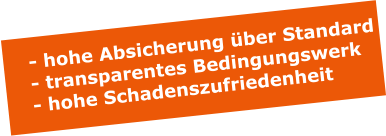 - hohe Absicherung ber Standard - transparentes Bedingungswerk - hohe Schadenszufriedenheit